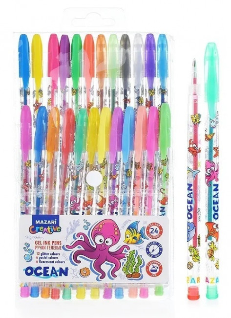 Набор ручек гелевых OCEAN, с ароматизированными чернилами, 24 цв., пулевидный пиш.узел 0.9мм, корпус пластиковый цветной, в пвх-упаковке с европодвесом Набор ручек гелевых OCEAN, с ароматизированными чернилами, 24 цв., пулевидный пиш.узел 0.9мм, корпус пластиковый цветной, в пвх-упаковке с европодвесом