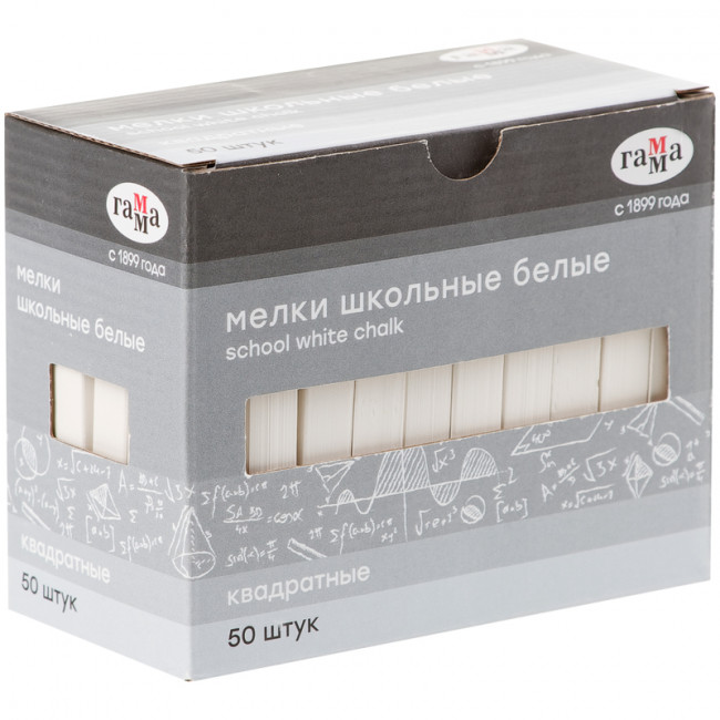 Мелки школьные белые, 50шт., мягкие, квадратные, картонная коробка Гамма Мелки школьные белые, 50шт., мягкие, квадратные, картонная коробка Гамма
