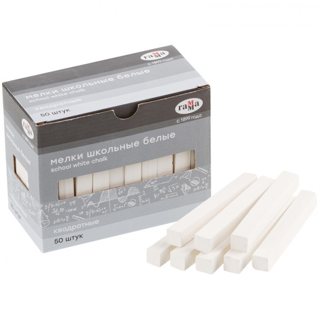 Мелки школьные белые, 50шт., мягкие, квадратные, картонная коробка Гамма Мелки школьные белые, 50шт., мягкие, квадратные, картонная коробка Гамма