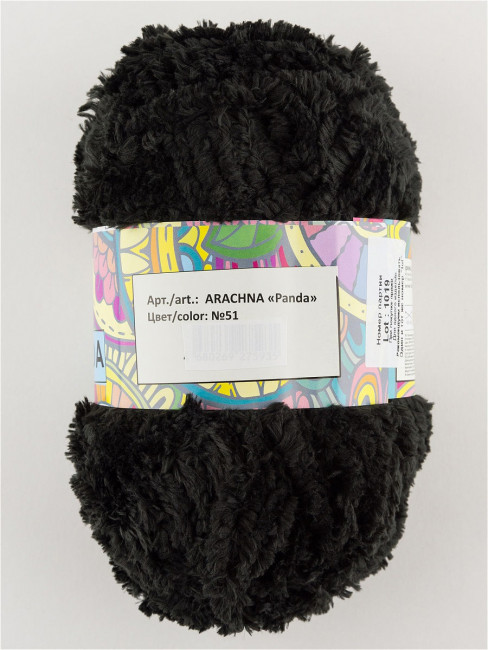 Пряжа ARACHNA "PANDA"   100% микрополиэстер   . х  100 г  75 м №51 черный "PANDA"