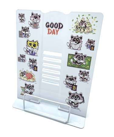 Подставка для книг "Деловой енот" металлическая 26x21см, белая, в ПВХ-пакете, CE-20051 (1/1/48) Подставка для книг "Деловой енот" металлическая 26x21см, белая, в ПВХ-пакете, CE-20051 (1/1/48)