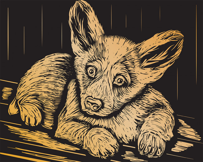 Гравюра 20 x 25.5см "Корги" (золото), Hobbius/GHK №08 Гравюра 20 x 25.5см "Корги" (золото), Hobbius/GHK №08