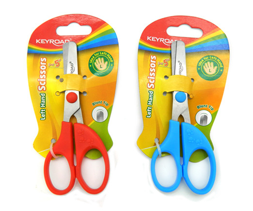 Ножницы детские  KEYROAD 130 мм "Для левшей" пластиковые ручки, безопасные лезвия, цвета ассорти, на блистере KR972392 (4/24/144)