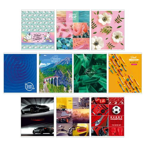 Тетрадь общая А5 скоба 48л. одна линия "Super Mix-13" (ассорти) 10 дизайнов