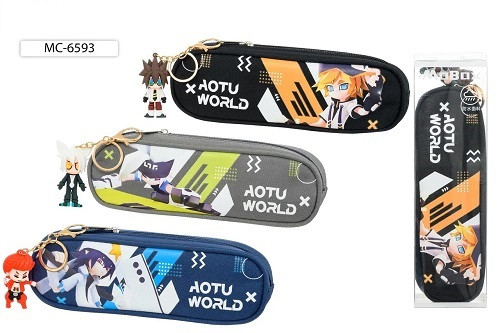 Пенал+брелок: "АНИМЕ Auto World"; для мальчиков, материал-плотная ткань, два кармана на молнии, цветной с рисунком /ассорти/, брелок-мальчик, размер 23*7,5*6 см, в пластиковой упаковке с европодвесом.