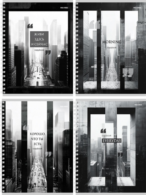 Тетрадь 80 клетка "Чёрно-белый мегаполис", на гребне, Проф-Пресс/Т80-4882 (4/48)