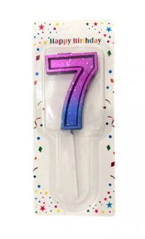 Свеча для торта "Цифра 7"  фиолетово-голубая, Магистр, MAG-фг221355-7 (12)