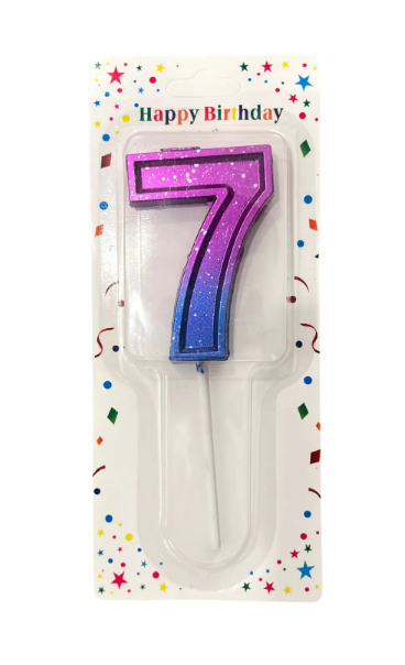 Свеча для торта "Цифра 7"  фиолетово-голубая, Магистр, MAG-фг221355-7 (12)