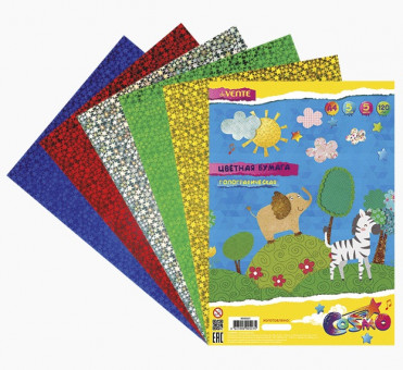 Бумага цветная голографическая A4 "deVENTE" 120 г/м², A4 5 цв, 5 л, пластиковый пакет с европодвесом