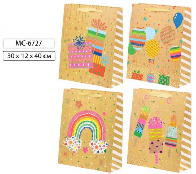 Подарочный пакет 30*12*40 см "Поздравляю", плотный, с блёстками, Basir/МС-6727 (20)