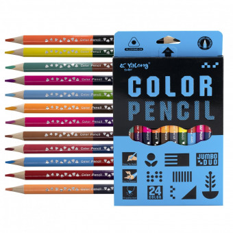 Набор цветных карандашей 24цв., утолщенные,  "Пиксели. Jumbo" заточенные, трехгранные, европодвес. Yalong/YL231040-24