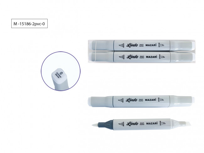 Набор маркеров 1.0-6.2мм 2 шт. M-15186-2pvc-0, двусторонние LINDO, colorless, для скетчинга, кистевид./клиновид.наконечники, Mazari