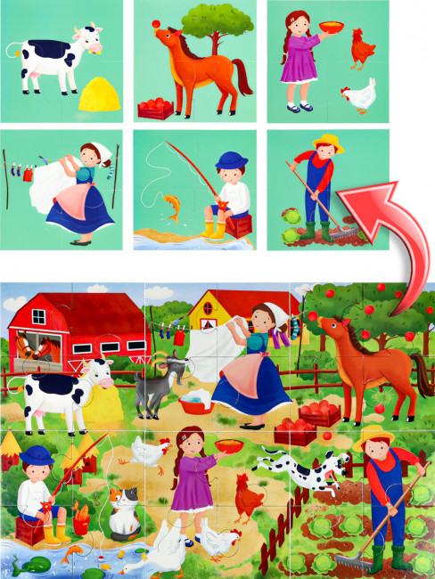 Двусторонний пазл 6+1 "Ферма" (24эл.) (Арт. П24-8038) Двусторонний пазл 6+1 "Ферма" (24эл.) (Арт. П24-8038)