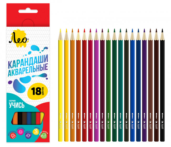 Набор акварельных карандашей 18цв, "Учись" Лео (6)