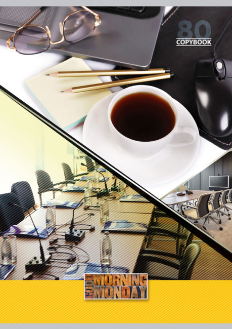 Тетрадь для записей 80л. А4 в клетку "Утро в офисе" матовая ламинация, выбор. лак