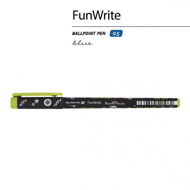 Ручка шариковая 0,5мм синяя "FunWrite. Машины. Цвет салатовый", BV 20-0212/60 (24)