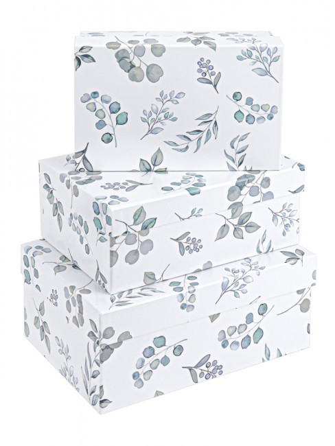 Набор прямоугольных коробок 3 в 1 Акварель листья (23х16х9,5-19х12х6,5 см) "Собств. разраб." ПП-4521