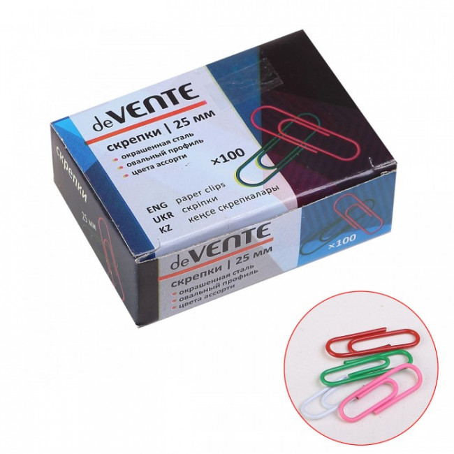 Скрепки 25мм металлические, овальные цветные, 100шт, deVENTE/4135322 (10)