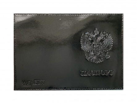 Обложка на паспорт WENZER OFFiCE из натуральной кожи "спилок" с блинтовым тиснением Герб РФ, чёрный Обложка на паспорт WENZER OFFiCE из натуральной кожи "спилок" с блинтовым тиснением Герб РФ, чёрный