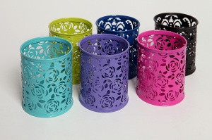 СТАКАН КАНЦЕЛЯРСКИЙ МЕТАЛЛИЧЕСКИЙ КРУГЛЫЙ С УЗОРОМ "Asmar" ЦВЕТНОЙ (12)