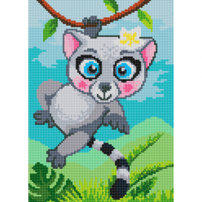 Алмазная мозаика 30*40 "Лемурчик", полная выкладка, MOD021