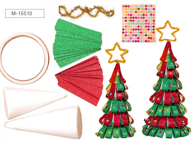 Набор для творчества ЁЛОЧКА из лент (в наборе: конус-основа 2 шт. 10 и 15 см, двусторонняя клейкая лента, стразы, ленты, синельная проволока), ОПП-упаковка Набор для творчества ЁЛОЧКА из лент (в наборе: конус-основа 2 шт. 10 и 15 см, двусторонняя клейкая лента, стразы, ленты, синельная проволока), ОПП-упаковка