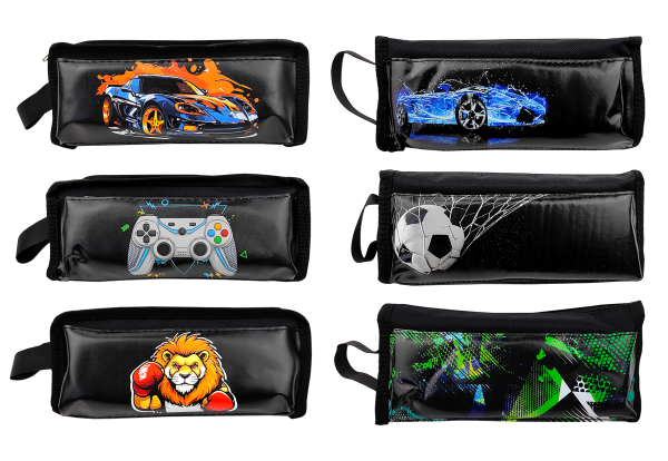 Пенал тканевый на одно отделение, с внешними карманом, черный, Asmar