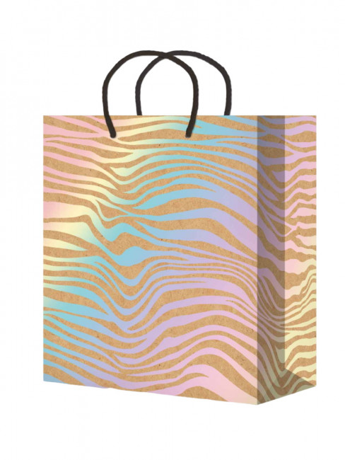 Пакет подарочный 18х23х10см "Разноцветная зебра" из крафт-бумаги, M, MILAND/ППК-4387 (12)