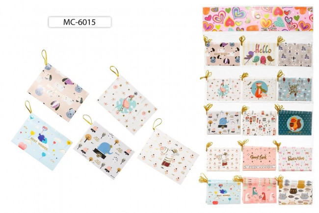 Открытка: "С Пожеланиями!" с рисунком-ассорти, с золотым тиснением, размер 9 *6,3 см, 120 шт, Basir/МС-6015 (36)