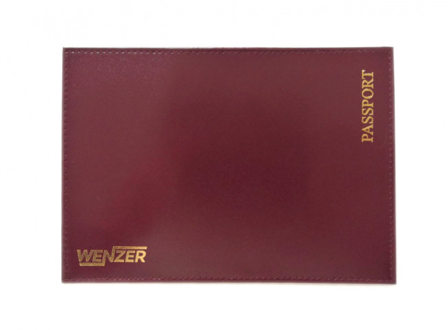 Обложка на паспорт WENZER OFFiCE из натуральной кожи "спилок" с золотым тиснением PASSPORT, бордовый