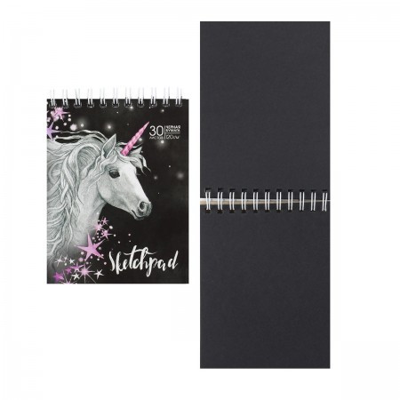 Блокнот для эскизов/скетчбук А6 (98*128) 30л 120г/м2 обл мягк карт твин-лак выб лак дв спир Феникс Единорог 53085 черный