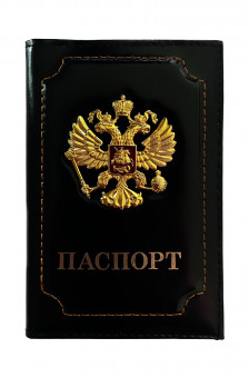 Обложка на паспорт WENZER OFFiCE, паспорт из натур.кожи с кокардой ф/з, черный Обложка на паспорт WENZER OFFiCE, паспорт из натур.кожи с кокардой ф/з, черный