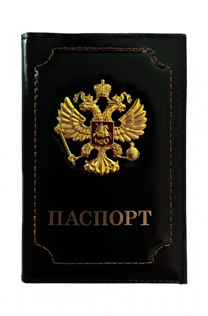 Обложка на паспорт WENZER OFFiCE, паспорт из натур.кожи с кокардой ф/з, черный