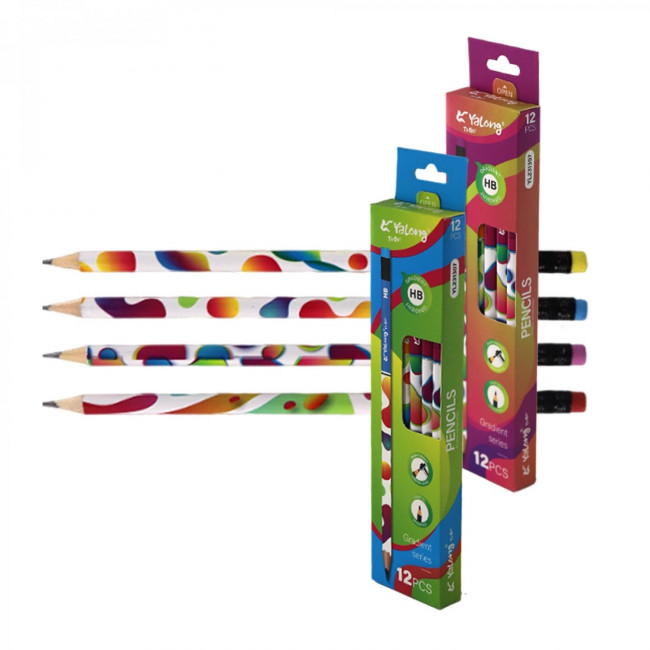 Карандаш чернографитный HB с ластиком, Yalong/YL231307 (12)