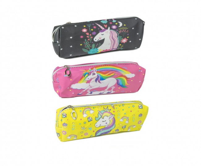 Пенал-косметичка UNICORN, 21.5х6х4.5 см, на молнии, ПВХ, ассорти 4 дизайна, ОПП-упаковка