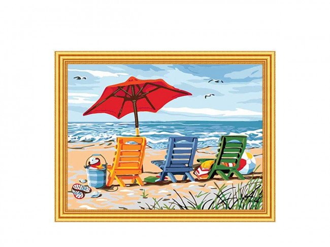 Картина 2 в 1: алмазная мозаика и раскрашивание по номерам 30х40 см ПЛЯЖ, 1 дизайн, картонная упаковка