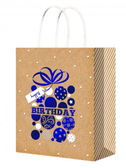 Пакет подарочный 18х23х10см "С днем рождения" из крафт-бумаги, M, MILAND/ППК-4386 (12)