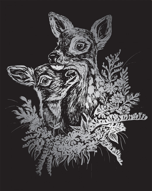 Гравюра 20 x 25.5см "Олени" (серебро), Hobbius/GHK №03