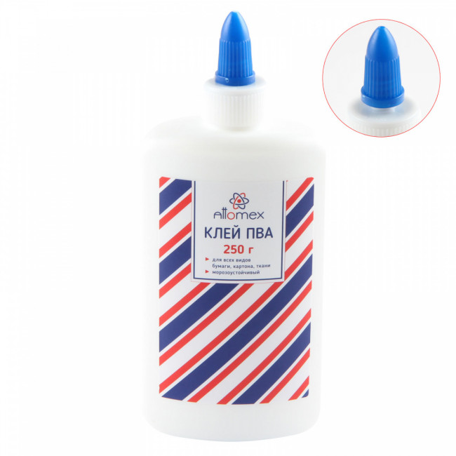 Клей ПВА 250мл, дозатор, морозоустойчивость Attomex/4041011 (6/48)