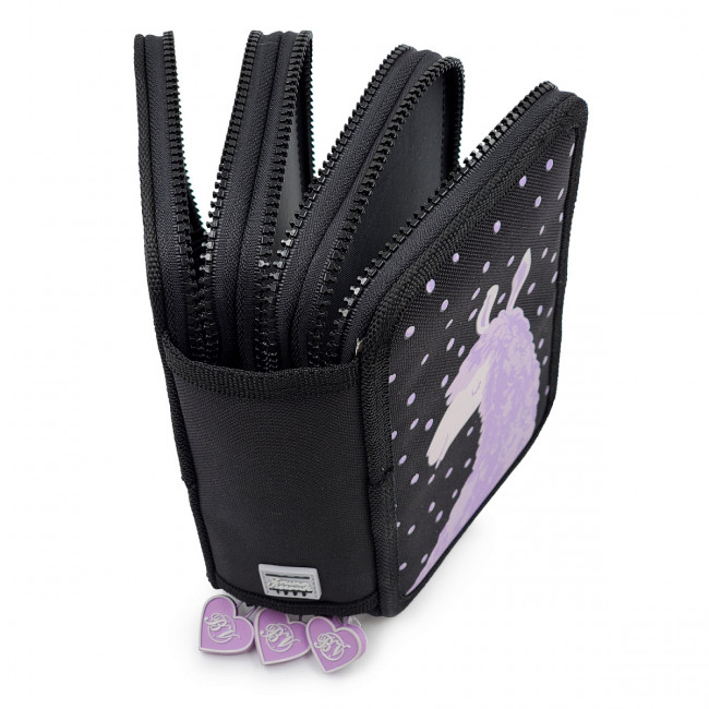 Пенал 200 х130мм "Романтическая лама", три отделения, черный, BV/14-052/14 (4)