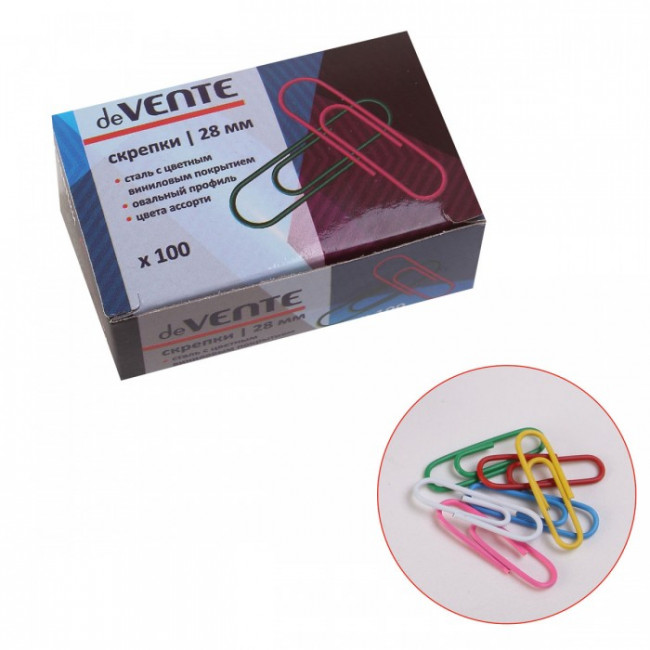 Скрепки 28мм металлические, овальные цветные, 100шт, deVENTE/4135324 (10)