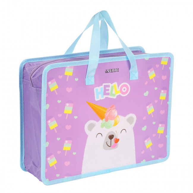 Папка для тетрадей, ИЗО и технологии "Hello Bear" A4 (33,5x26x10 см) с текстильным расширением 10 см, на молнии сверху, пластик 400 мкм,  deVENTE