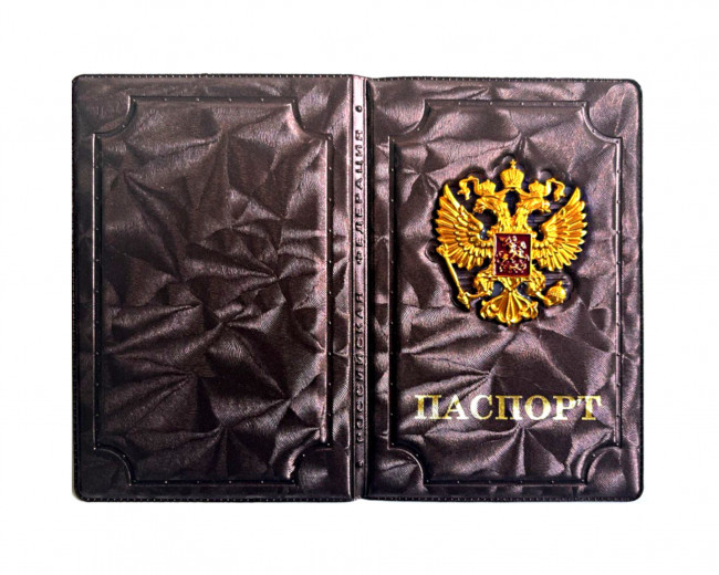 Обложка на паспорт WENZER OFFiCE из ПВХ,  металлический Герб, РФ, шелк Galaxy бордовый