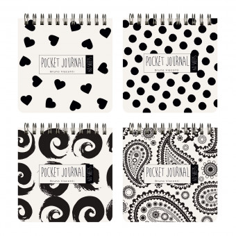 Блокнот 10,5 х 10,5см 60л клетка "Pocket Journal. Black&White", на гребне, BV/3-654/01 (24)