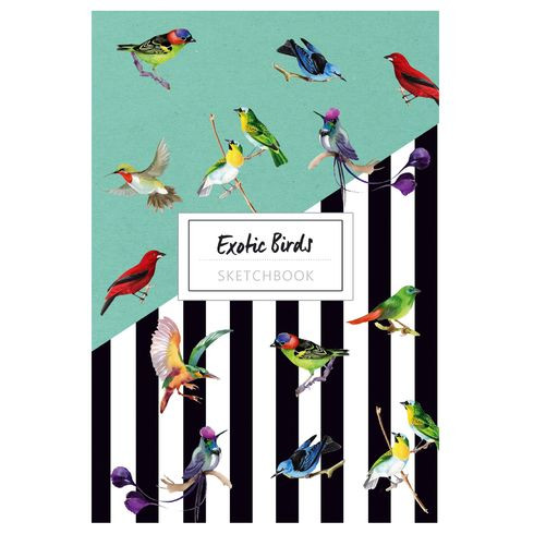 Скетчбук А5 переплёт твёрдый 80л. "Exotic birds" ламинация матовая белый блок