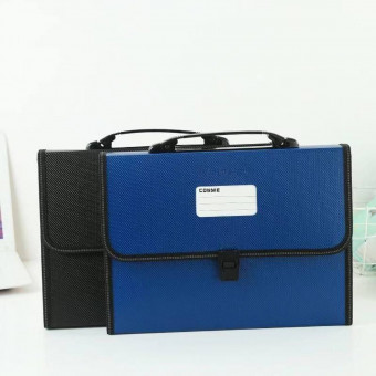 Портфель А4 для документов, 12 отделений, на замке, пластиковый, цв. синий, черный, Cobest/F8807