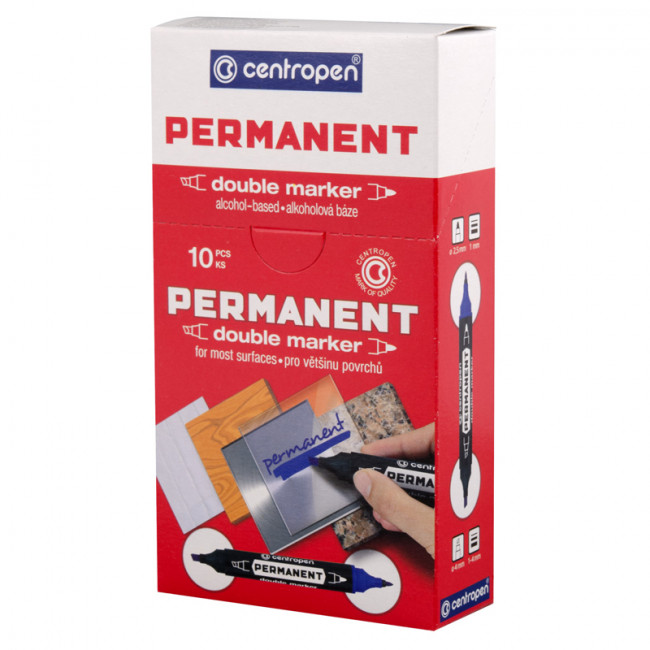 Маркер перманентный двухсторонний Centropen "1666" красный, пулевидный/скошенный, 1мм/1-4мм