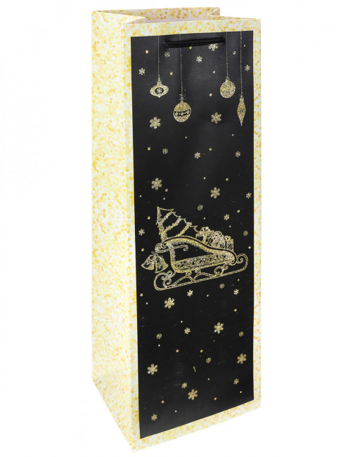 Пакет подарочный 12х35х9см "Сани с ёлкой" с мат.лам. и глиттером, 210г, под бутылку,MILAND/ПКП-6754 (12)