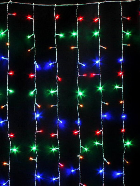 Гирлянда Штора 3х3 м, 480 ламп, цветные, светлая нить