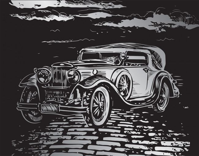 Гравюра 20 x 25.5см "Ретро-автомобиль" (серебро), Hobbius/SGHK №20